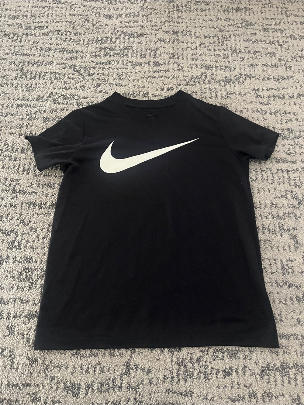 Nike Black Tee with White Swoosh - Kids Short Sleeve
